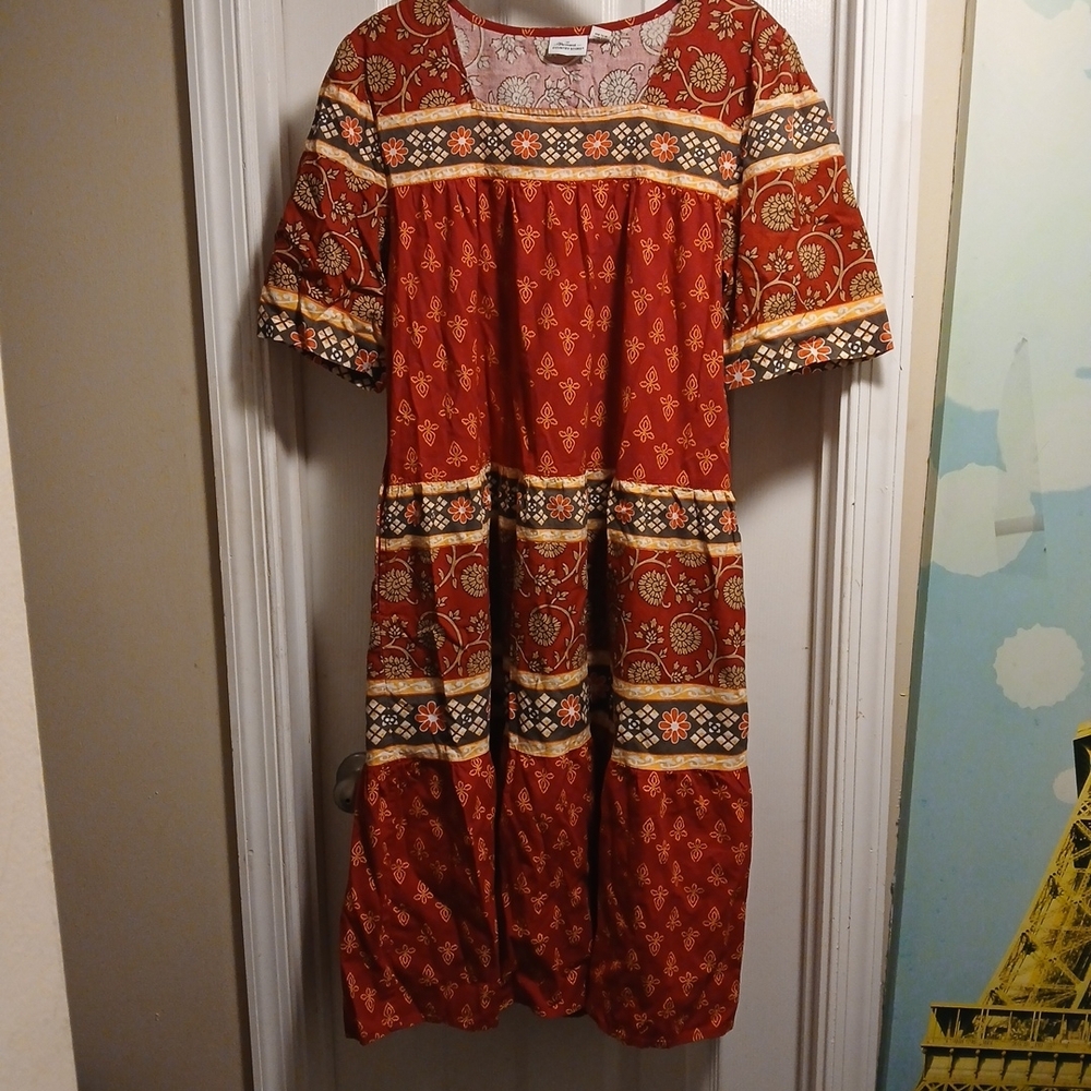 Vermont Country Store Red Patterned Midi Dress Sz.L